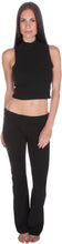 Charger l'image dans la galerie, Woman wearing a black mock neck sleeveless crop top paired with matching pants, showcasing a stylish and modern fashion look.
