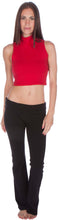 Charger l'image dans la galerie, Woman wearing red mock neck sleeveless scuba crop top, paired with black pants, front view.