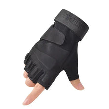 Charger l'image dans la galerie, Black fingerless tactical glove with anti-slip design for enhanced grip and protection, ideal for workouts and outdoor activities.
