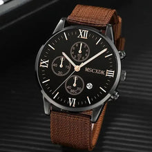Load image into Gallery viewer, Men's business watch with brown strap and black dial featuring Roman numerals, designed for sophistication and professionalism.