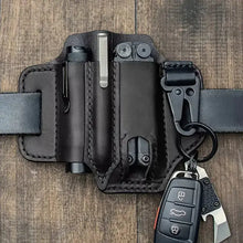 Cargar imagen en el visor de la galería, Tactical multi tool belt leather bag with tools and keychain, made from vegan leather for durable and versatile use.