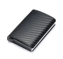Cargar imagen en el visor de la galería, Hold anti-theft leather wallet with RFID/NFC protection, vegan PU leather, sleek design, handmade craftsmanship, imported.
