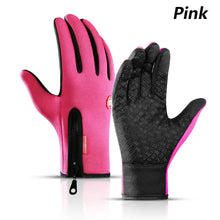 Load image into Gallery viewer, Pink waterproof winter gloves with touchscreen capability, designed to keep hands warm and dry. Ideal for smartphone use in cold weather.