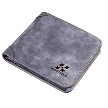 Cargar imagen en el visor de la galería, EliteFold Leather Wallet - Premium grey leather with logo, stylish and functional card and cash organizer.