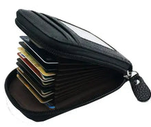 Cargar imagen en el visor de la galería, Open lightweight premium leather card protector showcasing multiple card slots and sleek design, emphasizing functionality and style.