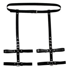 Load image into Gallery viewer, Black leather sword belt waist garter for medieval and fantasy costumes