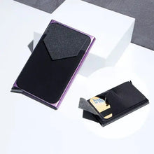 Cargar imagen en el visor de la galería, RFID Black Magic trifold vegan leather slim wallet with card holder, showcasing sleek design and secure storage for essentials.