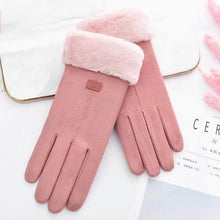 Load image into Gallery viewer, Pink winter thick plush gloves with fur cuffs for warmth and comfort