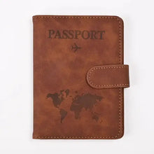 Cargar imagen en el visor de la galería, PU Leather Passport and Card Holder with World Map Design - Vegan Leather - Travel Accessory