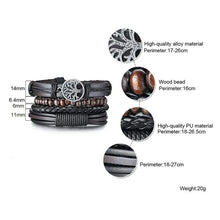 Cargar imagen en el visor de la galería, Vnox 4Pcs Vegan Leather Bracelets Set with Alloy, Wood Beads, PU Material; Adjustable, Durable, Stylish Men's Accessories