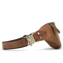 Load image into Gallery viewer, Wagner Leather Waist Bag | Full Grain Leather Fanny Pack, side view showcasing premium cowhide material and brass buckle detail.