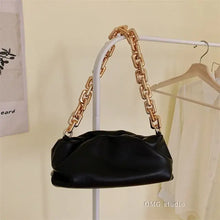Load image into Gallery viewer, Soft Leather Women's Cloud Bag with gold chain handle on display in elegant setting, perfect for versatile fashion and style.