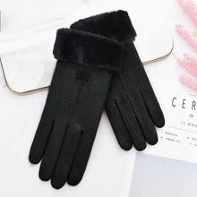Load image into Gallery viewer, Black winter thick plush gloves on a white surface, perfect for cold weather insulation and comfort.