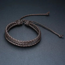 Cargar imagen en el visor de la galería, VNOX braided wrap bracelet in vegan leather with lace-up clasp, showcasing chunky design and ethnic charm for men.