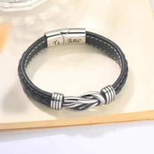 Load image into Gallery viewer, Men's leather bracelet with irregular graphic, high-quality bold style accessory with 'Te Amo' engraving and unique design clasp.