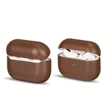 Cargar imagen en el visor de la galería, Genuine leather AirPods case in brown, showcasing closed and open views to display AirPods fit and sophisticated design.
