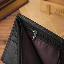 Cargar imagen en el visor de la galería, Men's premium leather wallet showcasing elegant interior with zipper and card slots; stylish accessory for organizing essentials.