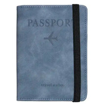 Cargar imagen en el visor de la galería, Blue leather passport holder with RFID blocking for secure travel