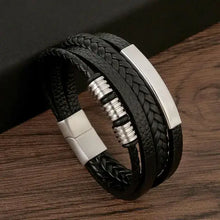 Load image into Gallery viewer, Classic men's leather bracelet with stainless steel accents, exuding timeless elegance and masculine confidence.