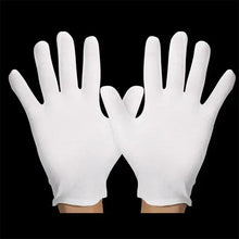 Load image into Gallery viewer, Pair of soft cotton white gloves for comfort and protection, ideal for sensitive skin and versatile use in delicate handling and skincare.
