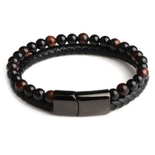 Charger l'image dans la galerie, Genuine leather bracelet with natural stone accents, featuring a stylish and sophisticated braided design.