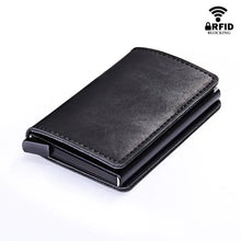 Load image into Gallery viewer, RFID Lock Vintage Automatic Vegan Leather Credit Card Holder with Aluminium, Black, Imported, Slim Design