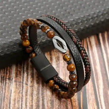 Load image into Gallery viewer, Classic men's leather bracelet with beads and braided design, showcasing timeless elegance and sophistication, perfect for any occasion.