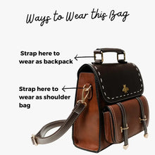 Load image into Gallery viewer, Bumblebee vegan leather backpack shown with dual strap options for backpack and shoulder bag style in a professional setting.