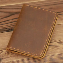 Load image into Gallery viewer, Vintage men's genuine leather credit card holder wallet with high quality stitching, ideal for cash, cards, and ID storage.
