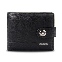 Cargar imagen en el visor de la galería, Men's retro woven pattern black leather wallet with clasp, featuring stylish and functional design for modern men.