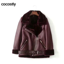 Load image into Gallery viewer, High Quality Women's Faux Leather Fur Coat with Zipper Closure, Vegan Leather, Burgundy Color, Ideal for Winter Fashion