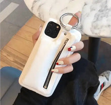 Cargar imagen en el visor de la galería, White PU leather wallet case with zipper for iPhone, stylish protection and organization in one accessory.