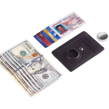 Charger l'image dans la galerie, Minimalist vegan leather card wallet with cash and credit cards displayed.