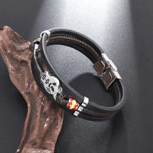 Cargar imagen en el visor de la galería, Classic hand woven multi-layered leather bracelet on display, featuring sleek black vegan leather and high-quality alloy design.