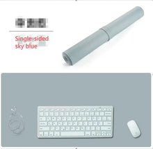 Cargar imagen en el visor de la galería, Sky blue leather suede desk mat set with keyboard, mouse, and cable for elegant workspace protection and comfort.