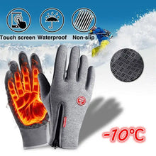 Load image into Gallery viewer, Waterproof touchscreen winter gloves with non-slip grip and insulation for extreme cold, suitable for smartphone use.