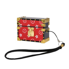 Cargar imagen en el visor de la galería, Luxurious red-patterned decorative box with gold accents and black strap