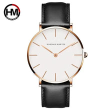 Cargar imagen en el visor de la galería, High-quality rose gold dial leather watch with minimalist design and genuine leather strap; perfect for casual and formal attire.