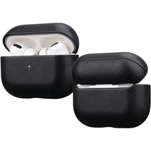 Cargar imagen en el visor de la galería, Genuine leather AirPods case in black, showcasing stylish protection for AirPods with a snug and durable design.