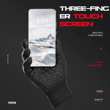 Load image into Gallery viewer, Waterproof outdoor sports gloves with touchscreen-compatible fingertips, holding a smartphone showing a snowy mountain landscape.