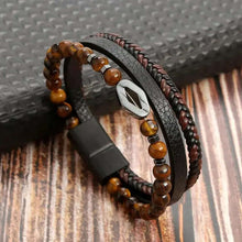 Load image into Gallery viewer, Classic men's leather bracelet with beads and metal accent, elegant and versatile accessory for any attire.