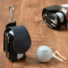 Cargar imagen en el visor de la galería, Mini Leather Golf Ball Pouch with snap closure, featuring durable leather design, shown with golf balls and tees for easy access on the green.