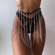 Load image into Gallery viewer, Goth leather body harness with intricate chain details, designed for a bold and edgy look, perfect for gothic fashion style.