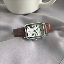 Cargar imagen en el visor de la galería, Retro Women's Classic Quartz Watch with Vegan Leather Strap on Grey Fabric Background