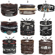 Charger l'image dans la galerie, Collection of multilayer leather bracelets with various designs and colors for stylish fashion accessories.