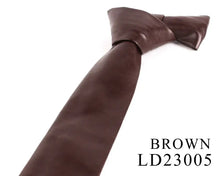 Cargar imagen en el visor de la galería, Brown polyurethane vegan leather tie for men, style LD23005, offering a sleek, modern look for a bold fashion statement.