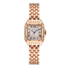 Charger l'image dans la galerie, Elegant rose gold luxury couple's watch with Roman numerals and blue hands, perfect for celebrating timeless love and craftsmanship.