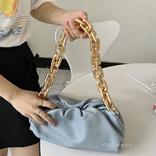 Load image into Gallery viewer, Soft leather women's cloud bag with gold chain handle, perfect for versatile occasions.