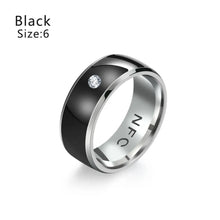 Cargar imagen en el visor de la galería, Black eThings NFC Smart Ring, waterproof and durable, size 6, with diamond accent for seamless connectivity.
