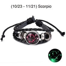 Cargar imagen en el visor de la galería, Scorpio zodiac sign leather bracelet with constellation design, featuring intricate craftsmanship for stylish astrological charm.